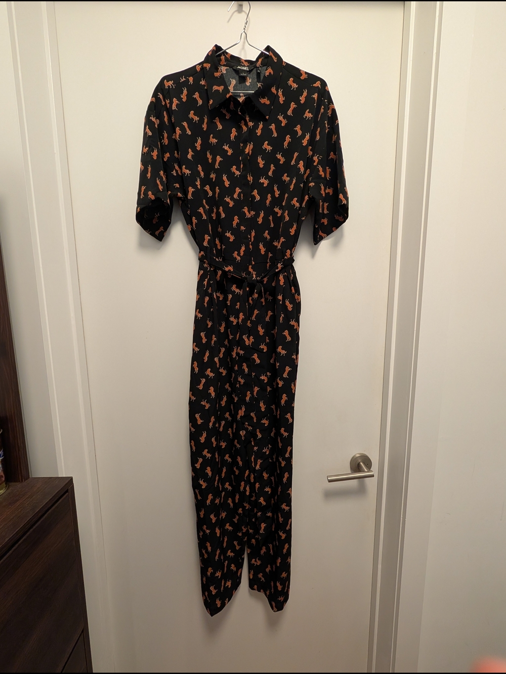 Monki Black Jumpsuit with Orange Horse Print